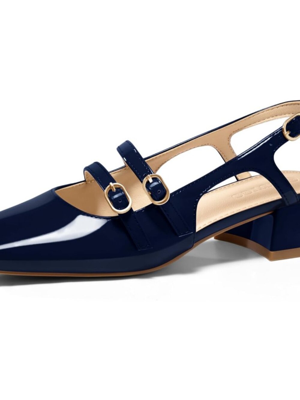 Women's Navy Blue Mary Jane Chunky Low Heels Slingback Pumps Closed Square Toe